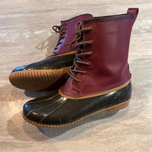 Lands’ End Waterproof Unlined Lace Up Ankle Duck Boot - Size 10 Deep Claret Red